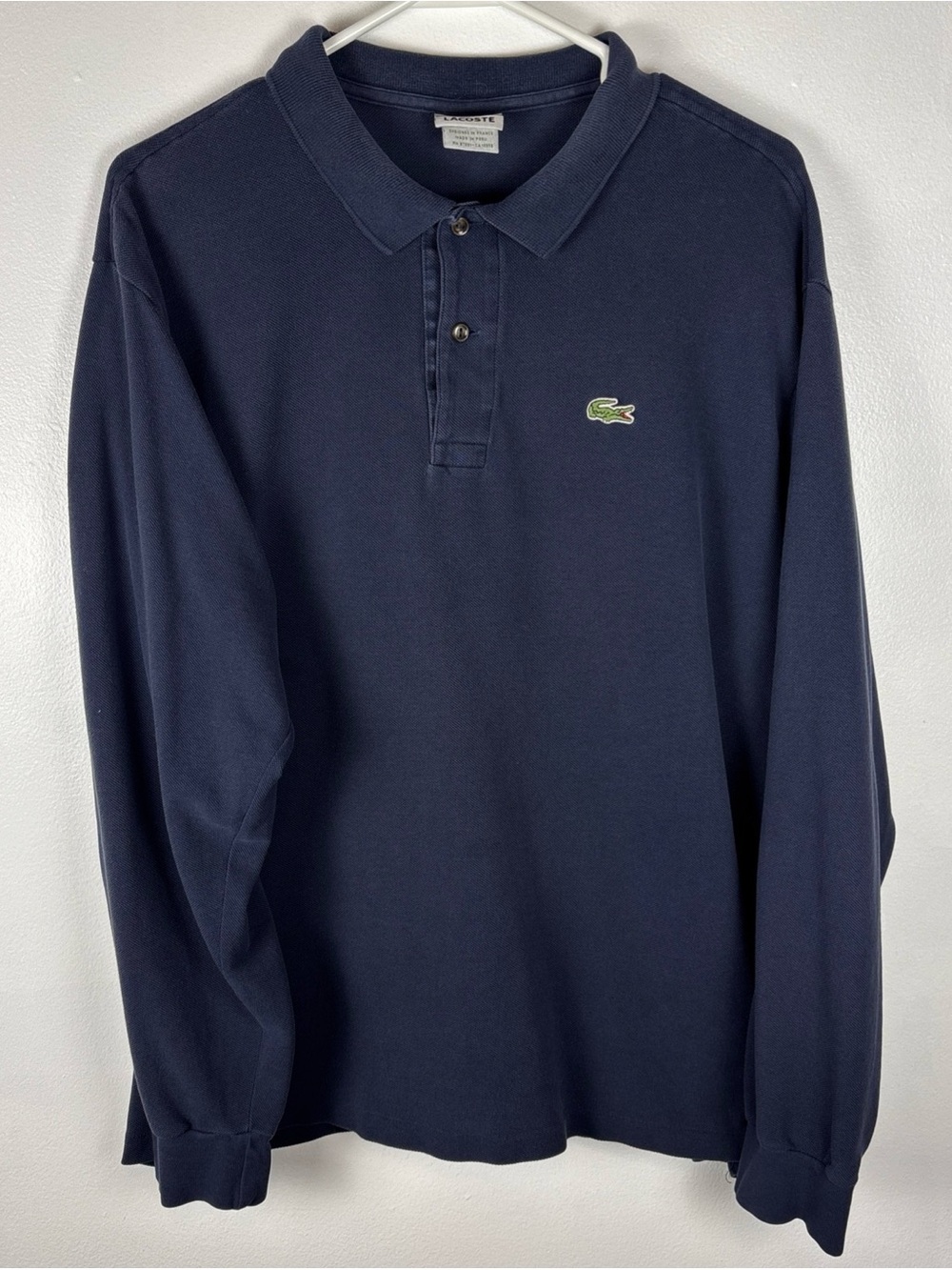 Lacoste Long Sleeve Polo in Navy with Green Crocodile Logo